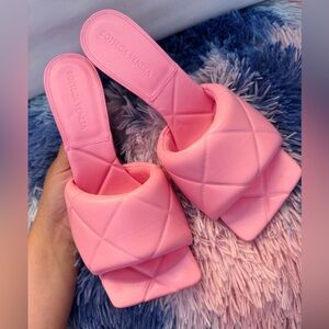 Bottega Veneta bubble gum, pink quilted leather slip-on mules
